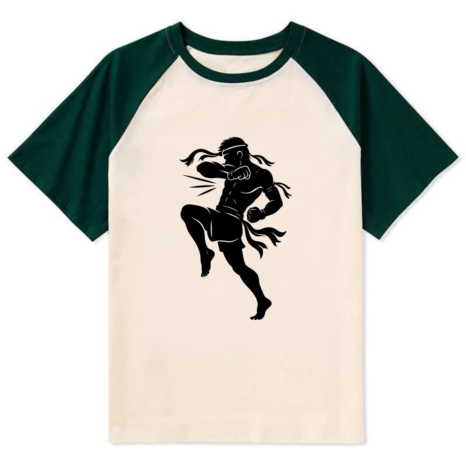 Thai Muay Thai fighter elbow strike - Contrast Raglan T-shirt - Green