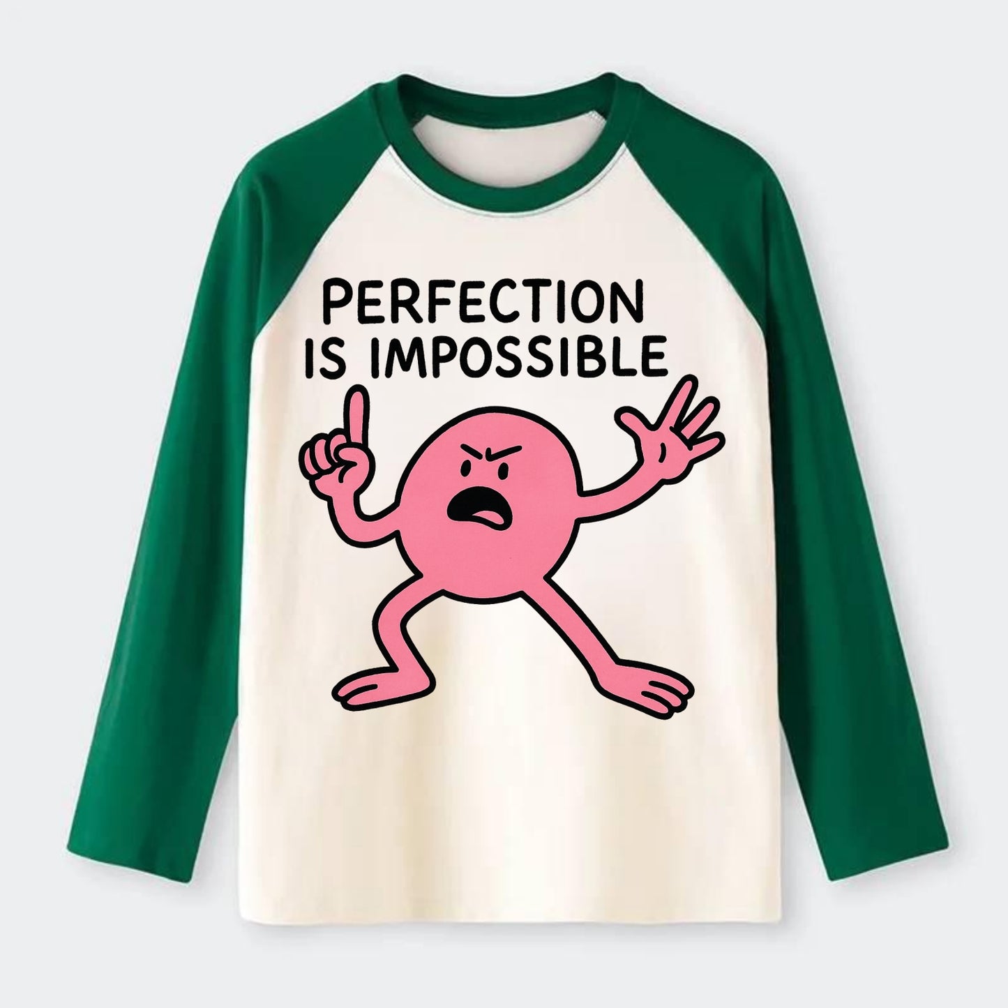 PERFECTION IS IMPOSSIBLE | Asymmetrical circle - Raglan Long Sleeve T-Shirt - Green