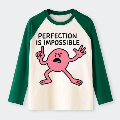 PERFECTION IS IMPOSSIBLE | Asymmetrical circle - Raglan Long Sleeve T-Shirt - Green