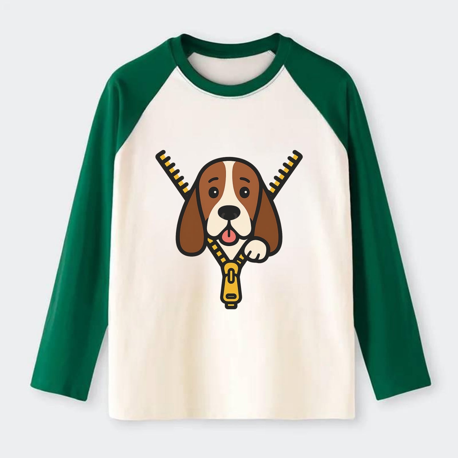 Basset Hound - Raglan Long Sleeve T-Shirt - Green