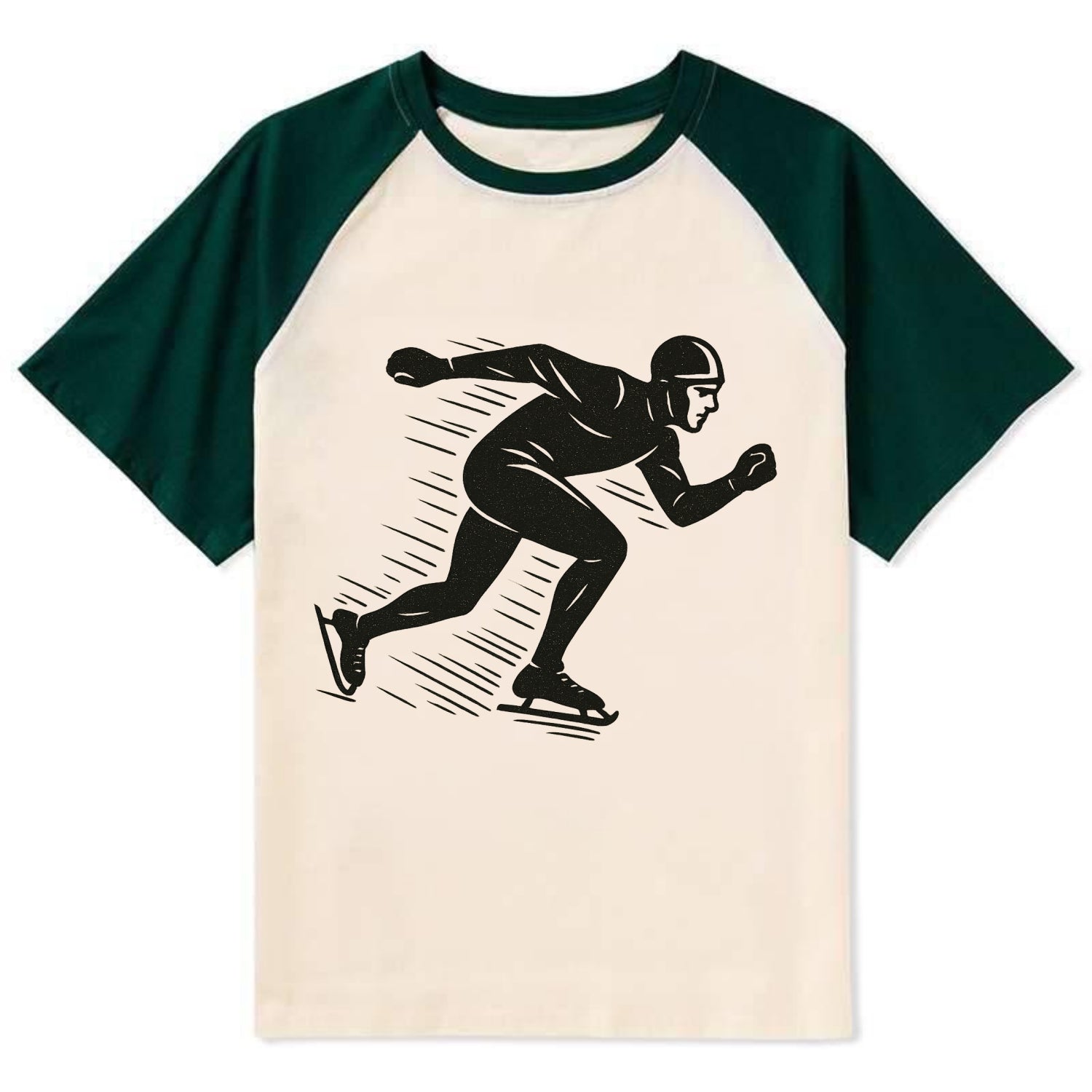 Speed skater in racing crouch - Contrast Raglan T-shirt - Green