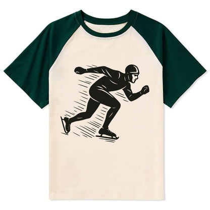Speed skater in racing crouch - Contrast Raglan T-shirt - Green