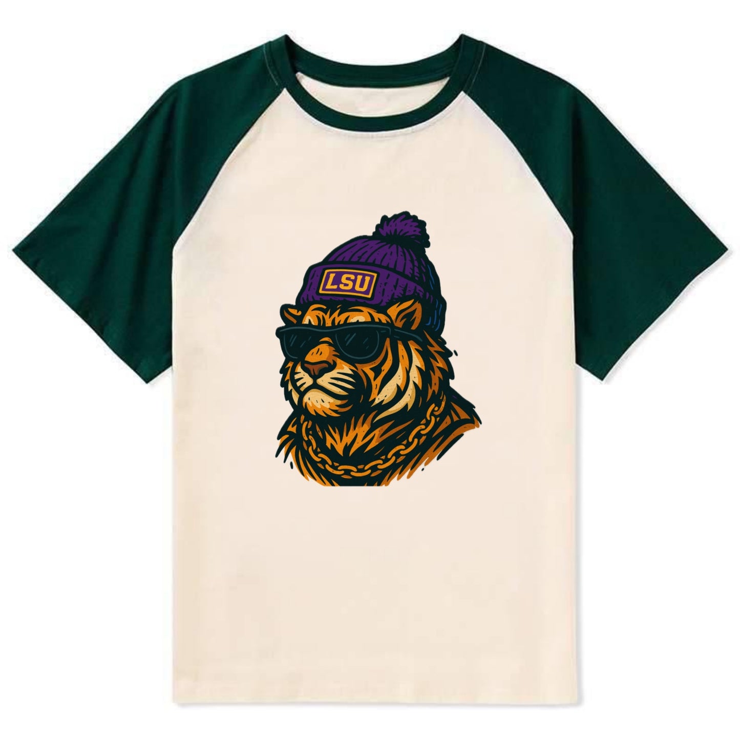 LSU Mike Tiger - Contrast Raglan T-shirt - Green