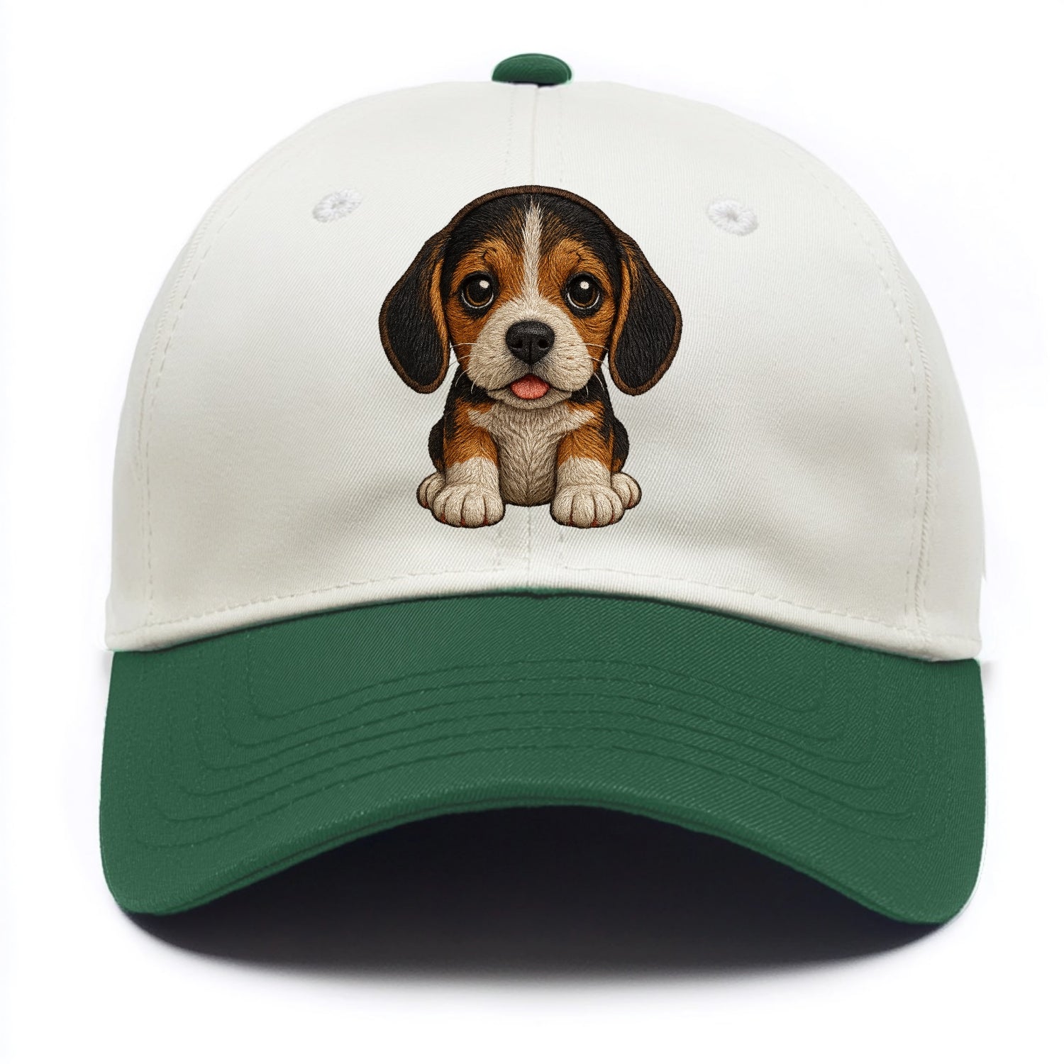 Baby Beagle Puppy - tricolor coat, long droopy ears, big pleading eyes, - Two Tone Cap - Green