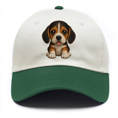 Baby Beagle Puppy - tricolor coat, long droopy ears, big pleading eyes, - Two Tone Cap - Green