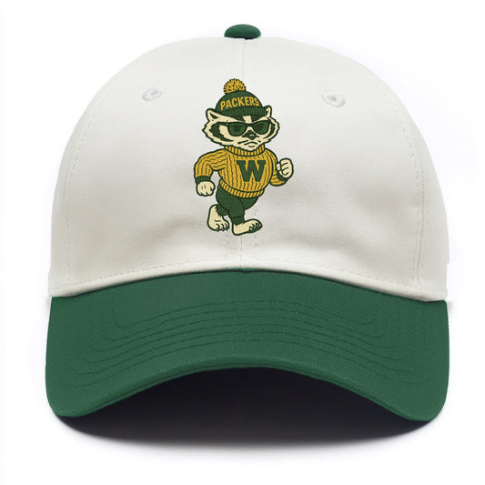 Wisconsin Badger wearing Packers green and gold beanie with pom pom and wayfarer - Two Tone Cap - Green