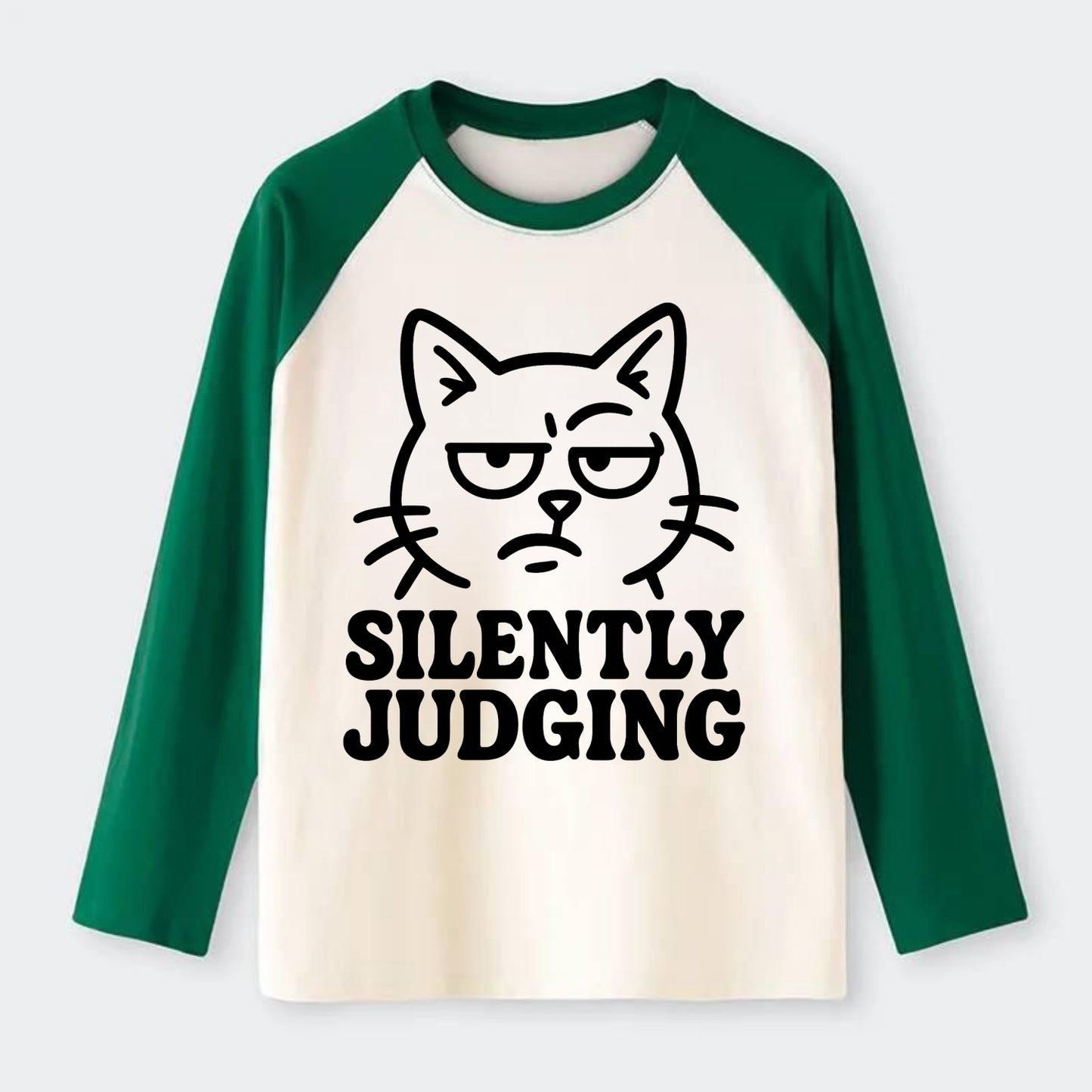 Sassy Side-Eye Cat - Raglan Long Sleeve T-Shirt - Green