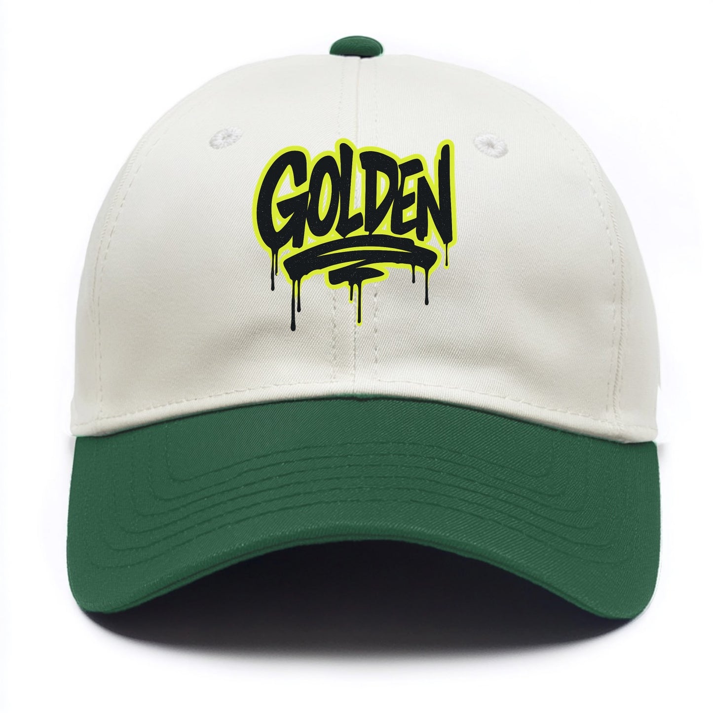 Bold typography design - "GOLDEN" - precious, valuable, excellent - Two Tone Cap - Green
