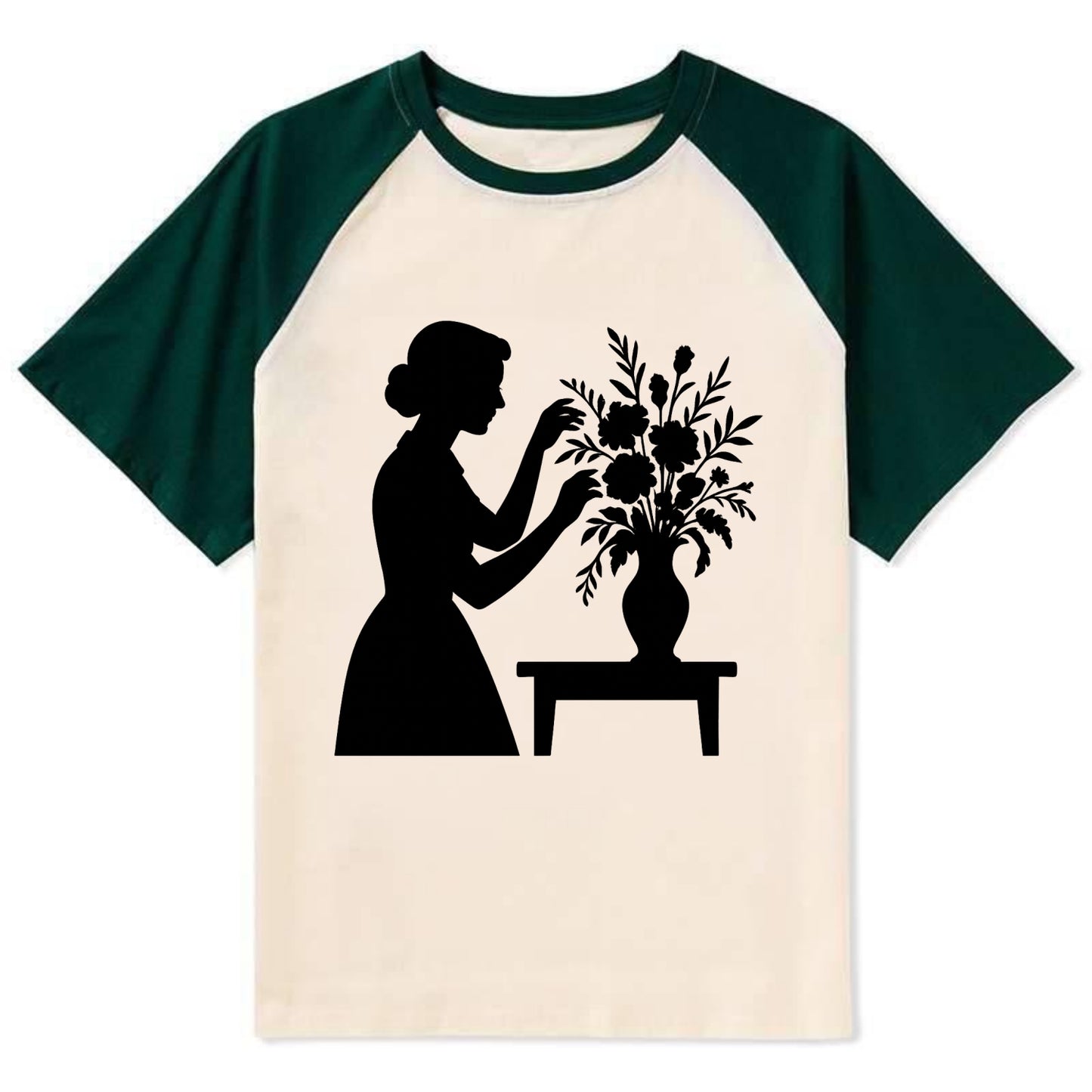 Florist arranging dramatic bouquet - Contrast Raglan T-shirt - Green