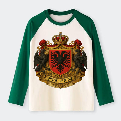 Albania Double Eagle Emblem - Raglan Long Sleeve T-Shirt - Green