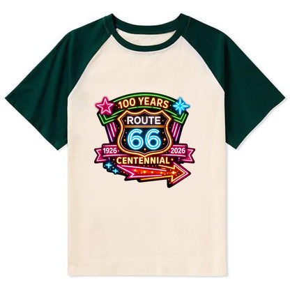 CENTENNIAL BADGE | 100 Years celebration emblem | 1926-2026 dates | - Contrast Raglan T-shirt - Green