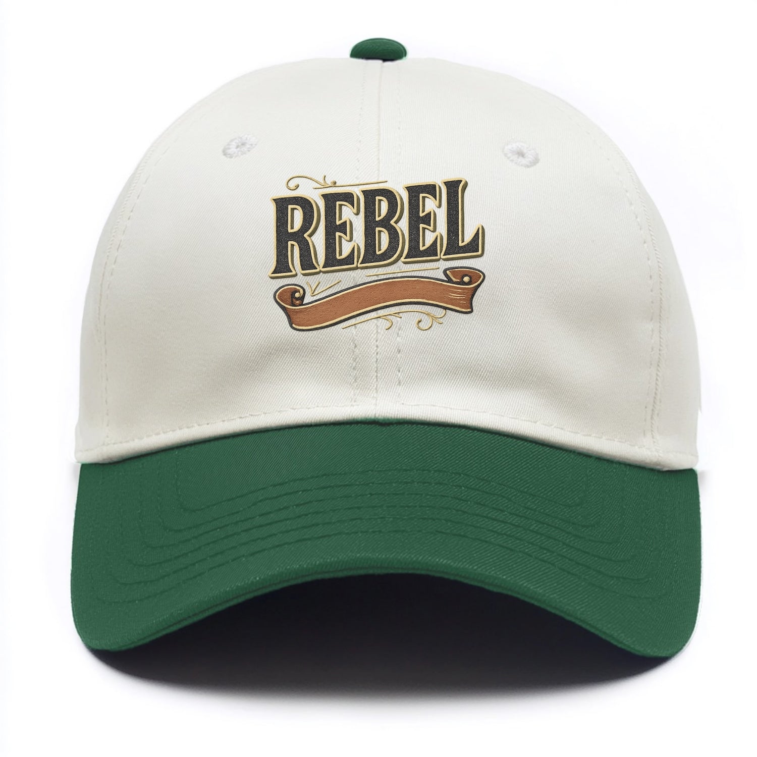 Bold typography design - "REBEL" - nonconformist, rule breaker, independent thinker - Two Tone Cap - Green