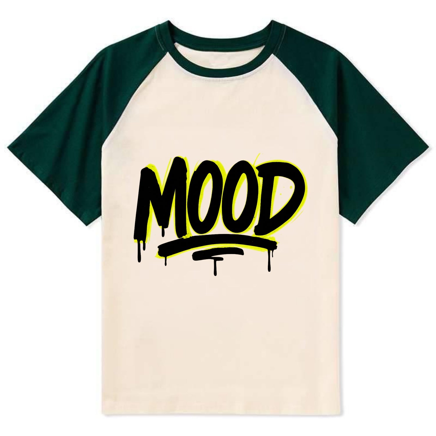 Bold typography design - "MOOD" - current state, feeling it - Contrast Raglan T-shirt - Green