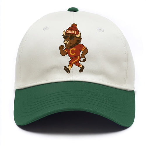 KC Bison wearing Chiefs beanie with arrowhead patch and wayfarer sunglasses - Two Tone Cap