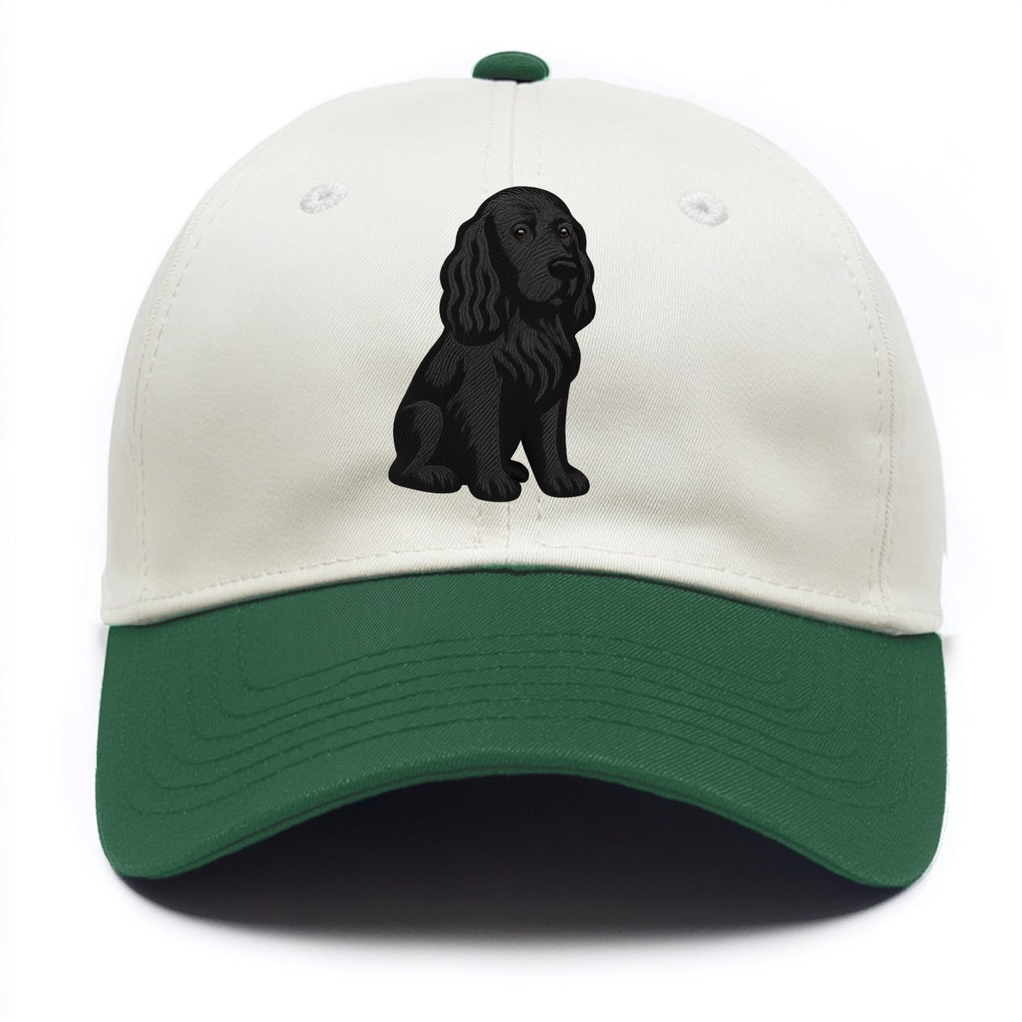 Field Spaniel - Black silky coat embroidered pose - Two Tone Cap - Green