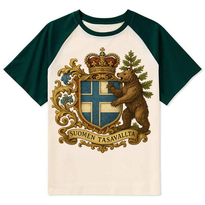 Finland Brown Bear Emblem - Contrast Raglan T-shirt - Green