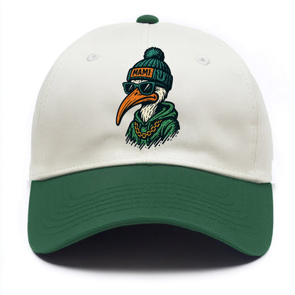 Coral Gables Ibis wearing Miami beanie with U patch - Two Tone Cap - Green
