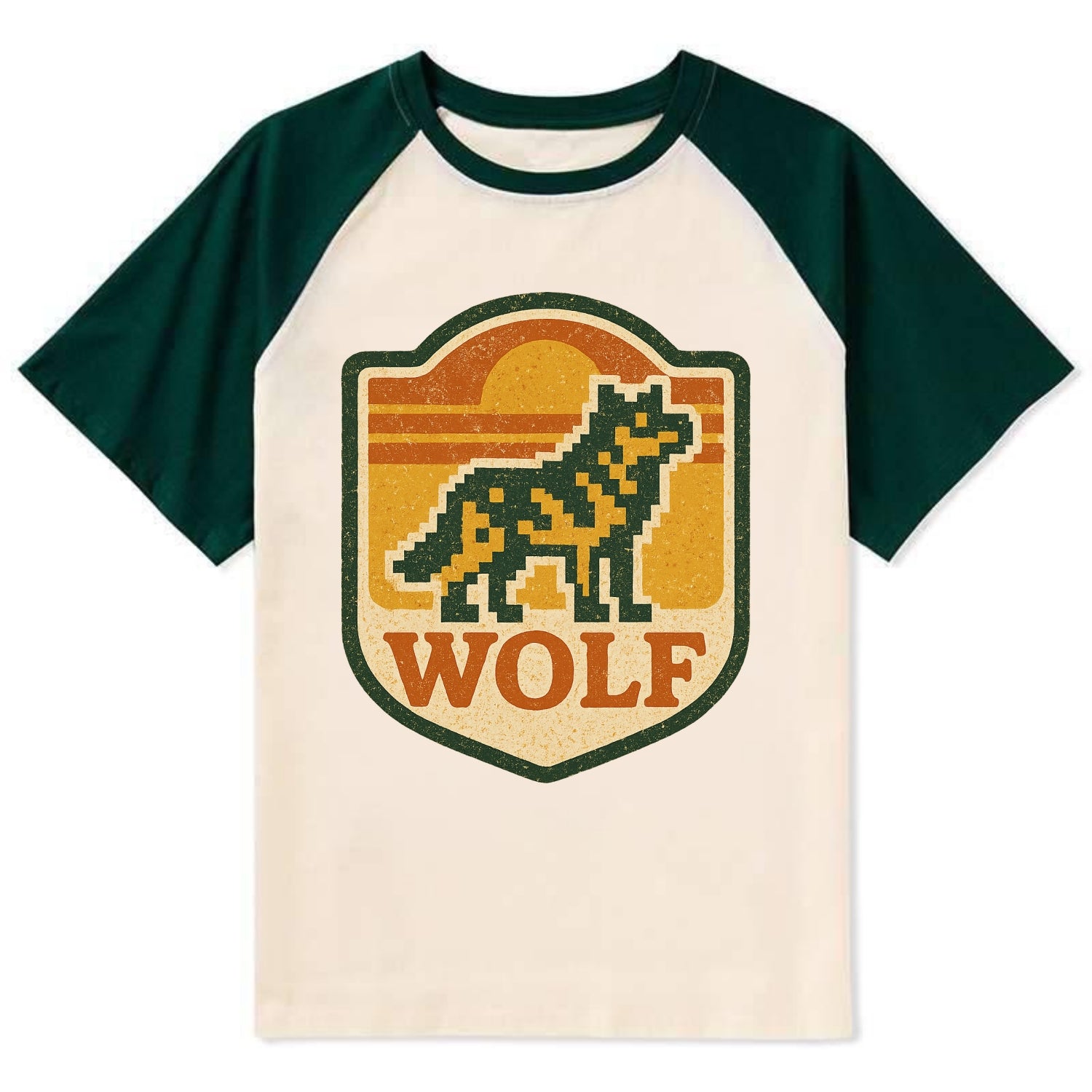 Digital Pixel Wolf  - Contrast Raglan T-shirt - Green