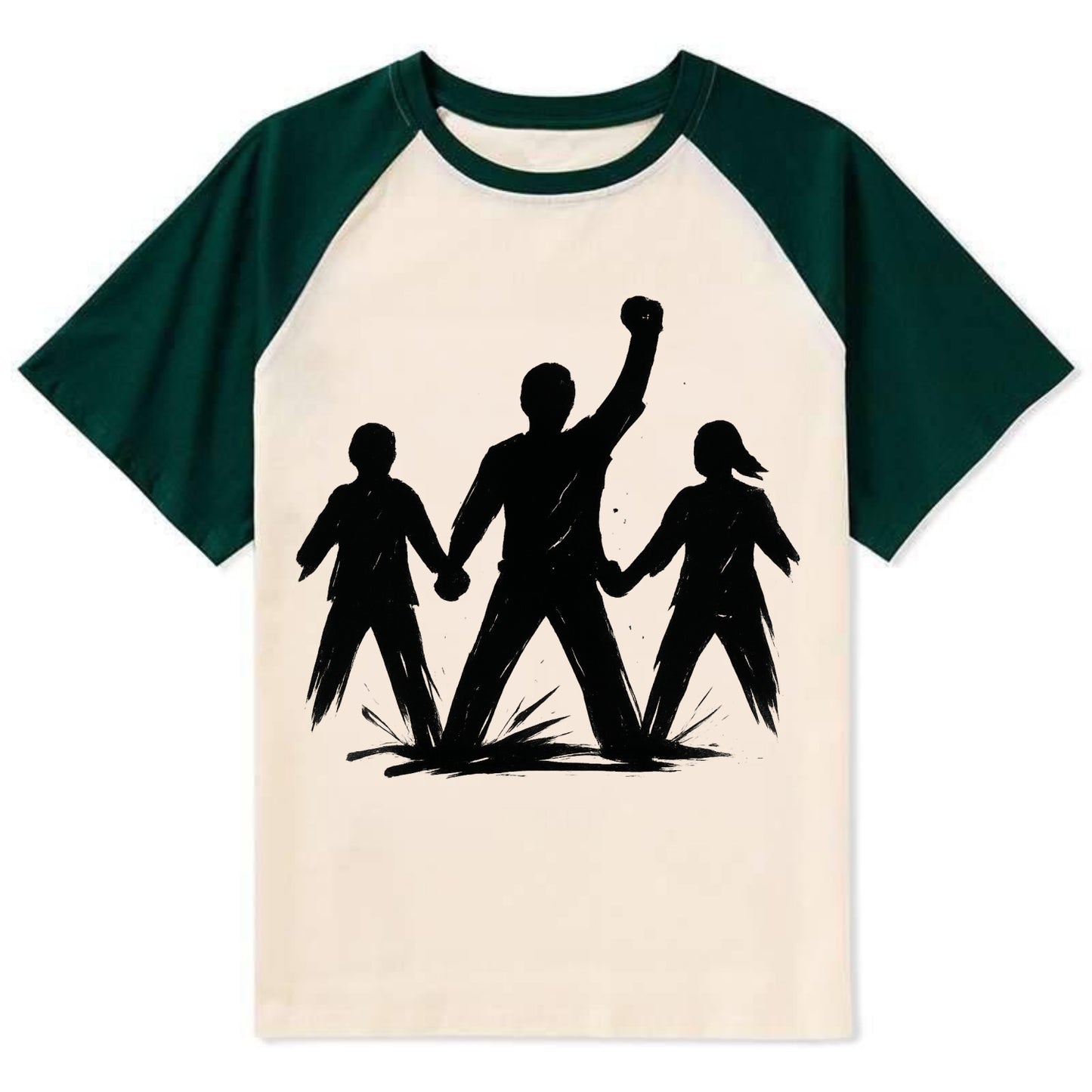 Human chain formation - unity and protection ink brushwork - Contrast Raglan T-shirt - Green