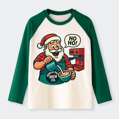 Santa Barista - Raglan Long Sleeve T-Shirt - Green