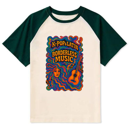 K-Pop and Latin fusion explosion - "Borderless Music" - cross-cultural - Contrast Raglan T-shirt - Green