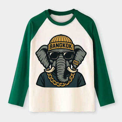 Bangkok Elephant - Raglan Long Sleeve T-Shirt - Green