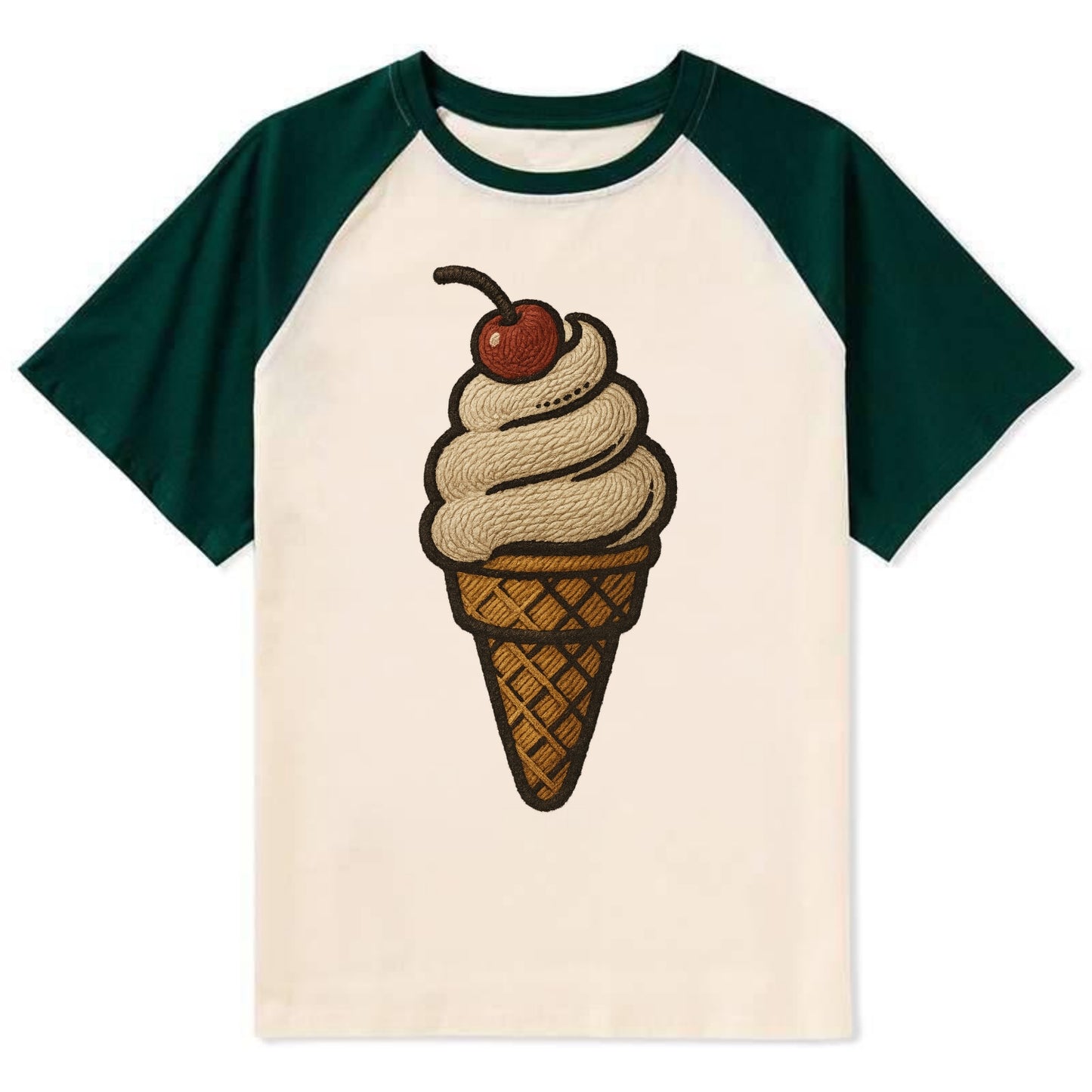 Ice Cream Cone  - Contrast Raglan T-shirt - Green