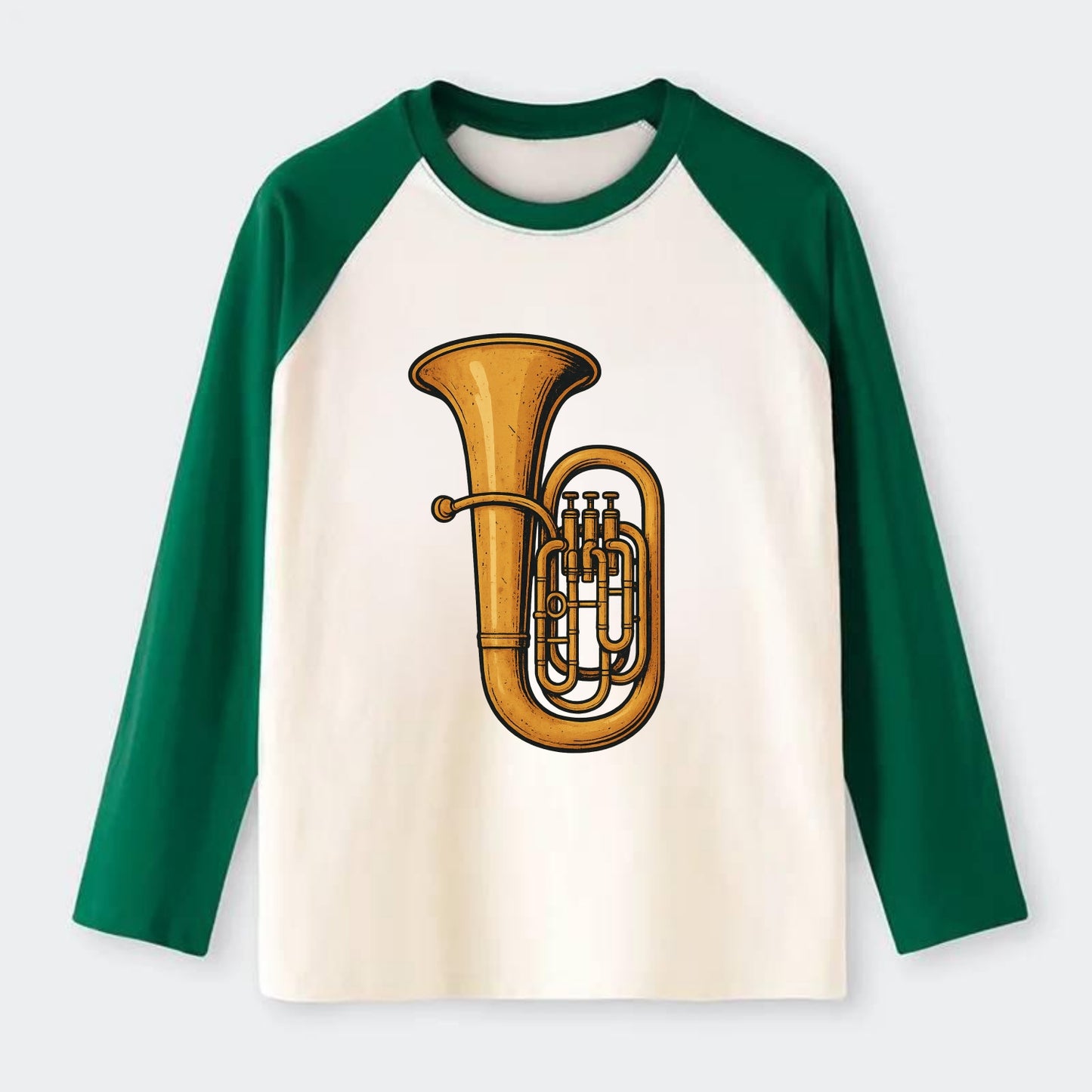 Tuba with large brass bell - Raglan Long Sleeve T-Shirt - Green