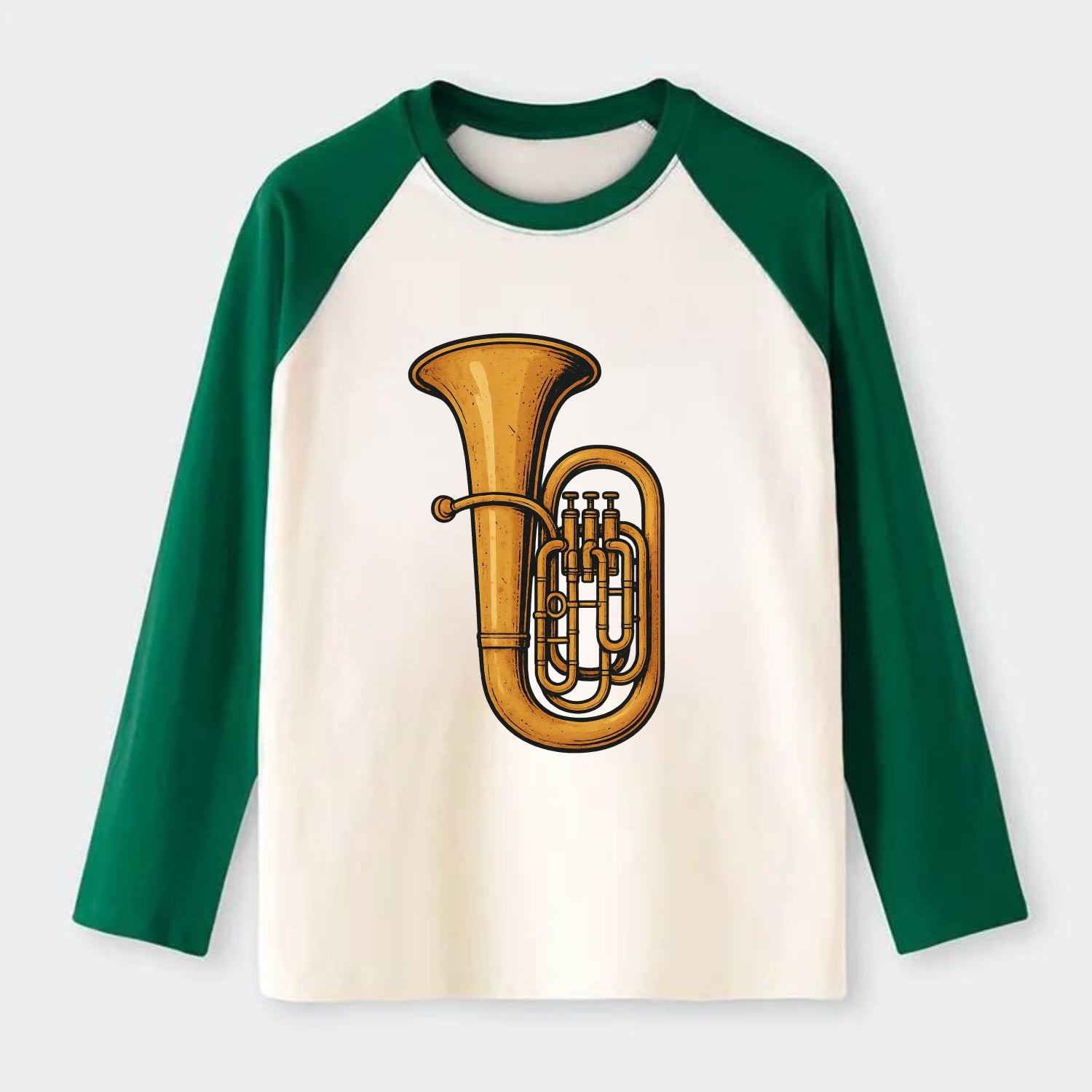 Tuba with large brass bell - Raglan Long Sleeve T-Shirt - Green