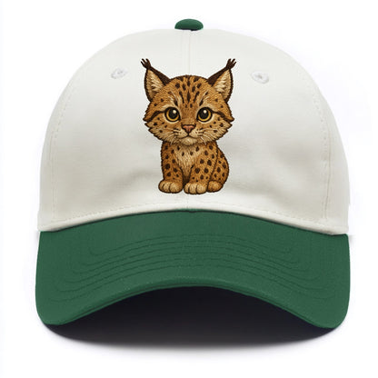 Baby Lynx Cub - tufted ears, spotted fur, golden eyes, front-facing, wild baby - Two Tone Cap - Green