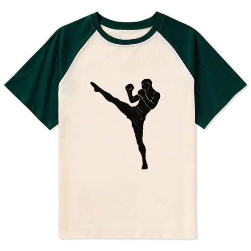 Kickboxer delivering roundhouse kick - Contrast Raglan T-shirt
