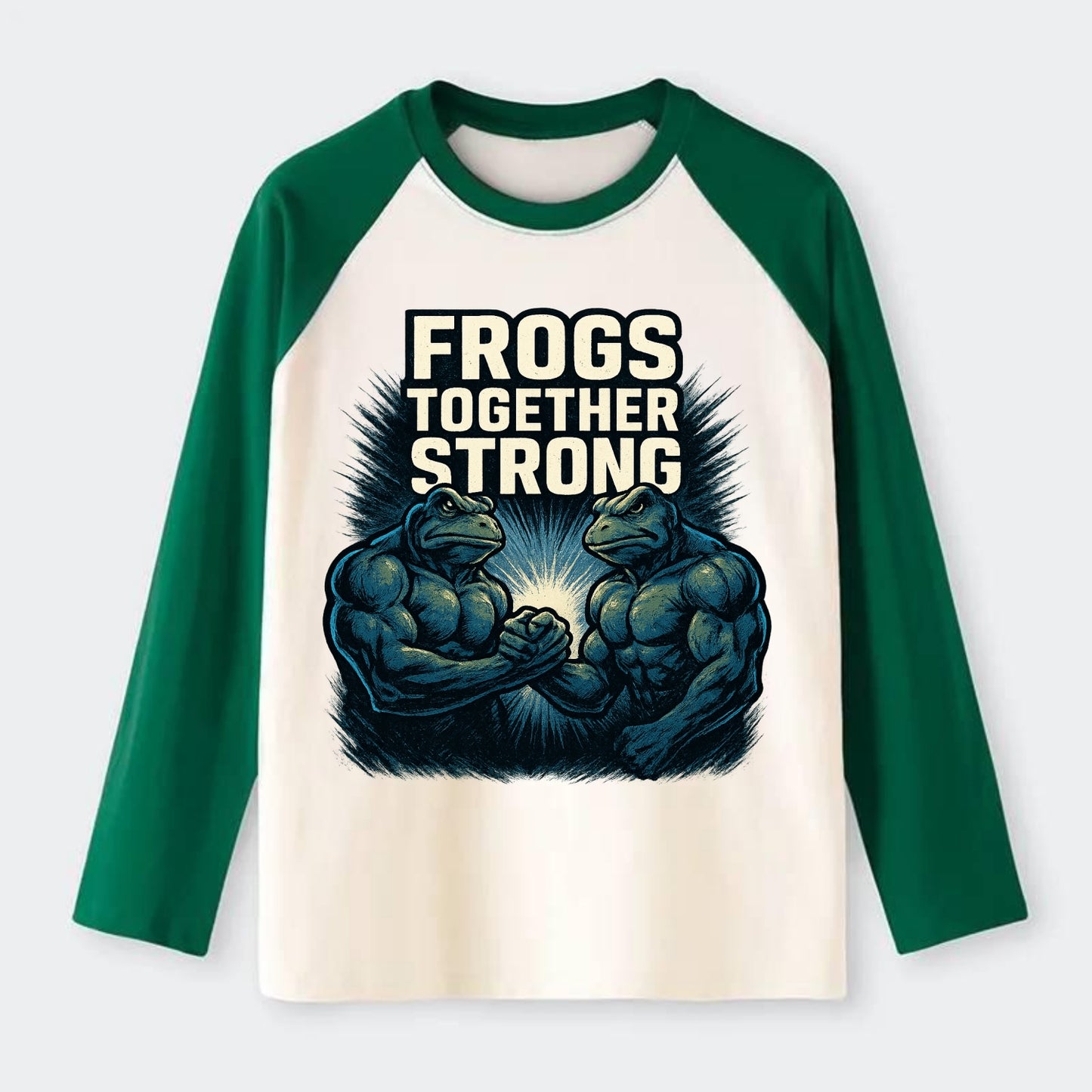 Frogs Together Strong 4 - Raglan Long Sleeve T-Shirt - Green