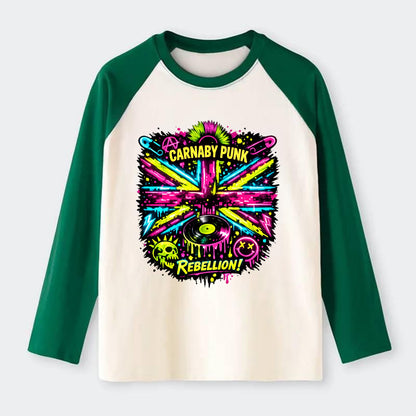 CARNABY PUNK | Swinging 60s meets 70s punk | Psychedelic Union Jack - Raglan Long Sleeve T-Shirt - Green