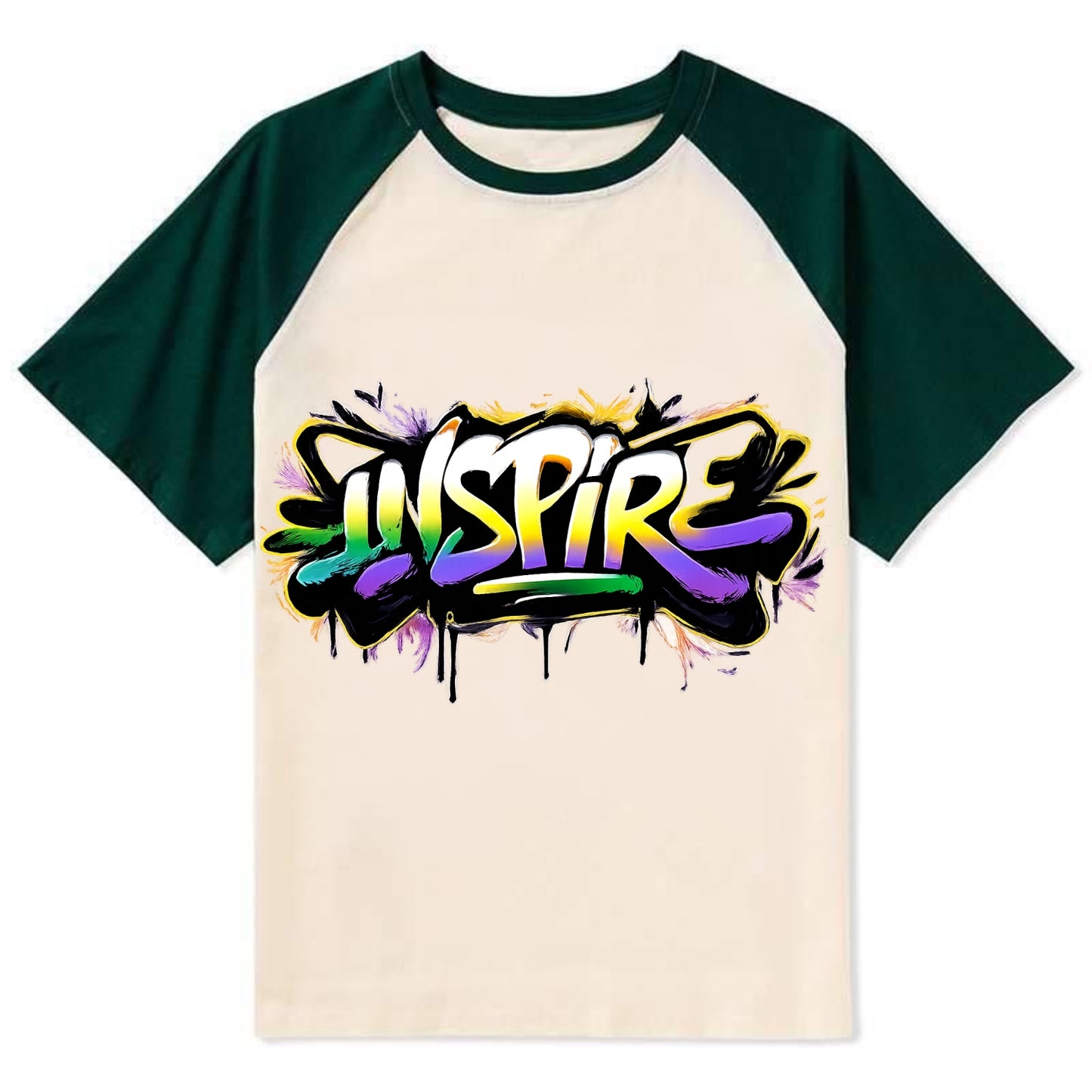 Bold typography design - "INSPIRE" - motivating others, being the spark - Contrast Raglan T-shirt - Green