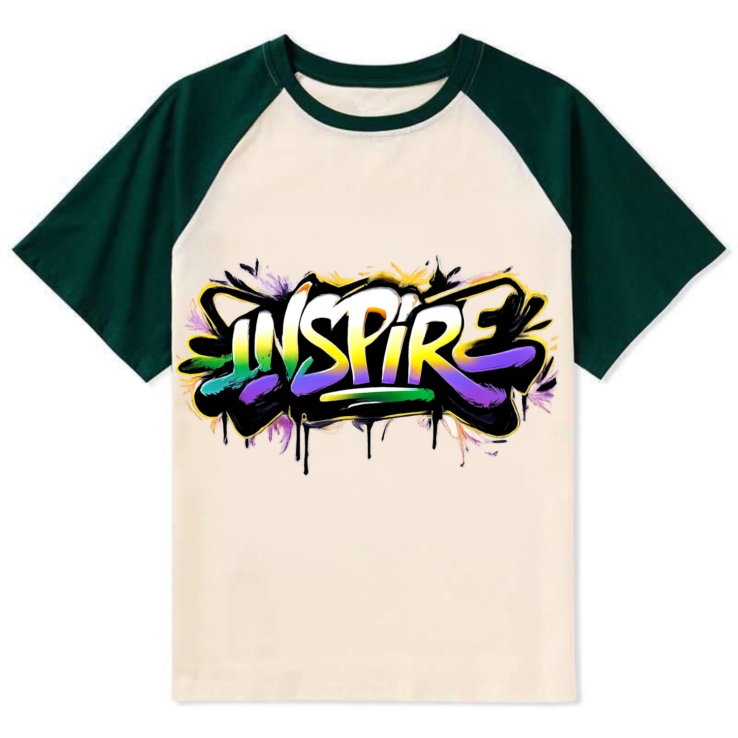 Bold typography design - "INSPIRE" - motivating others, being the spark - Contrast Raglan T-shirt - Green