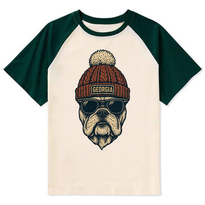 Athens Bulldog wearing Georgia beanie wi - Contrast Raglan T-shirt - Green