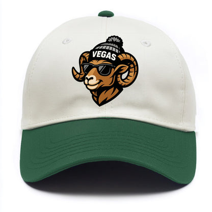 Vegas Desert Bighorn wearing Raiders silver and black beanie with pom pom and - Two Tone Cap - Green