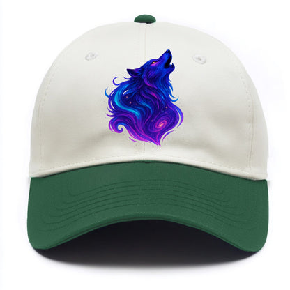 Noble wolf with flowing fur that transforms into aurora borealis streams, cyan and - Two Tone Cap - Green
