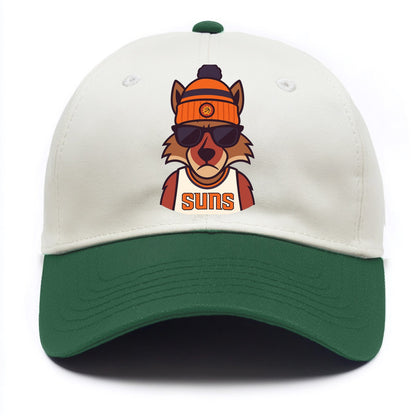 Arizona Coyote wearing Suns beanie with desert sun patch and wayfarer sunglasses - Two Tone Cap - Green