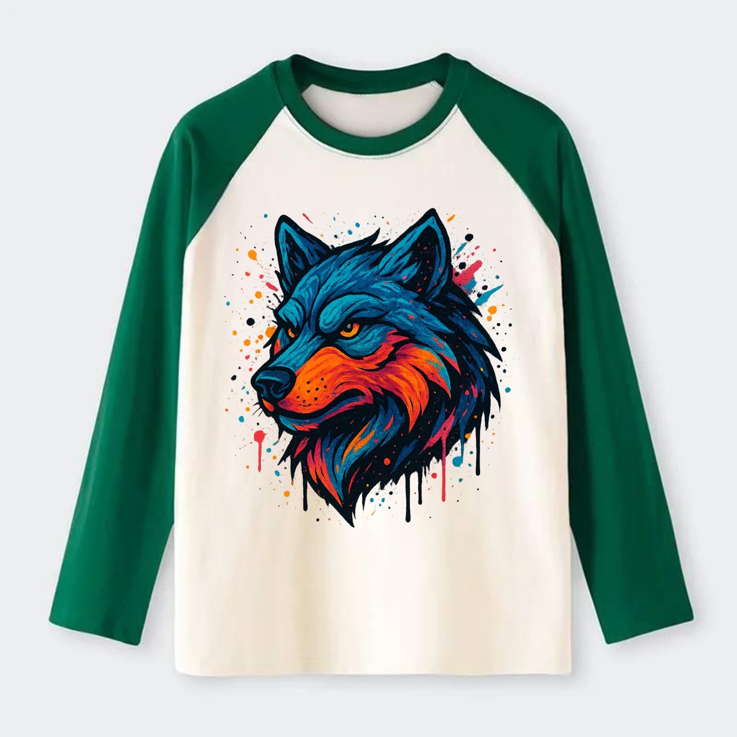 Velvet Wolf Royal  - Raglan Long Sleeve T-Shirt - Green