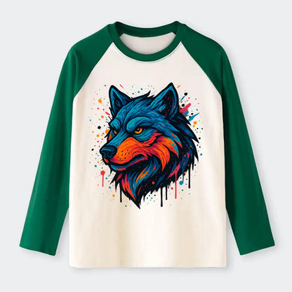 Velvet Wolf Royal  - Raglan Long Sleeve T-Shirt - Green