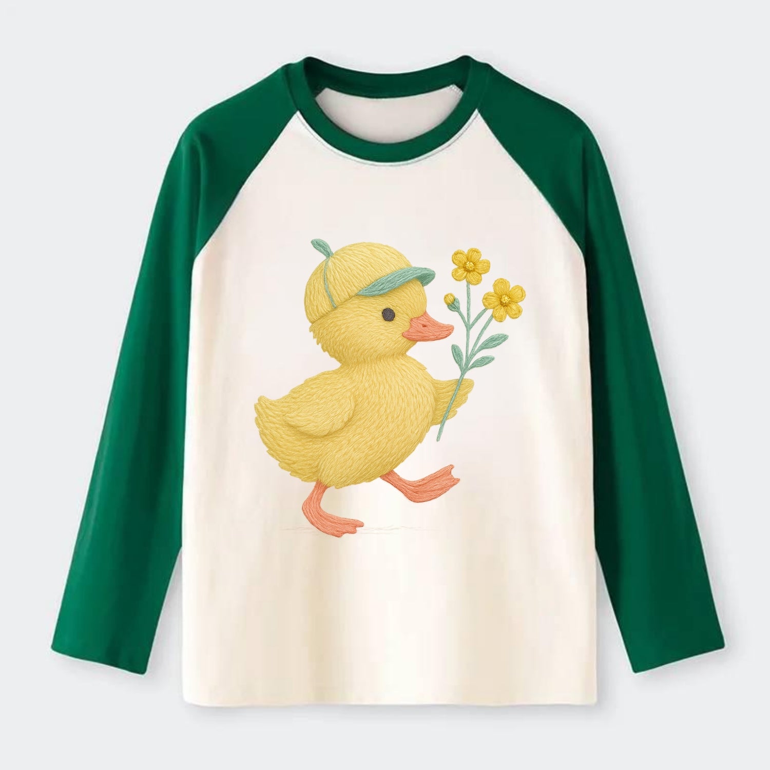 Yellow Duckling - Raglan Long Sleeve T-Shirt - Green