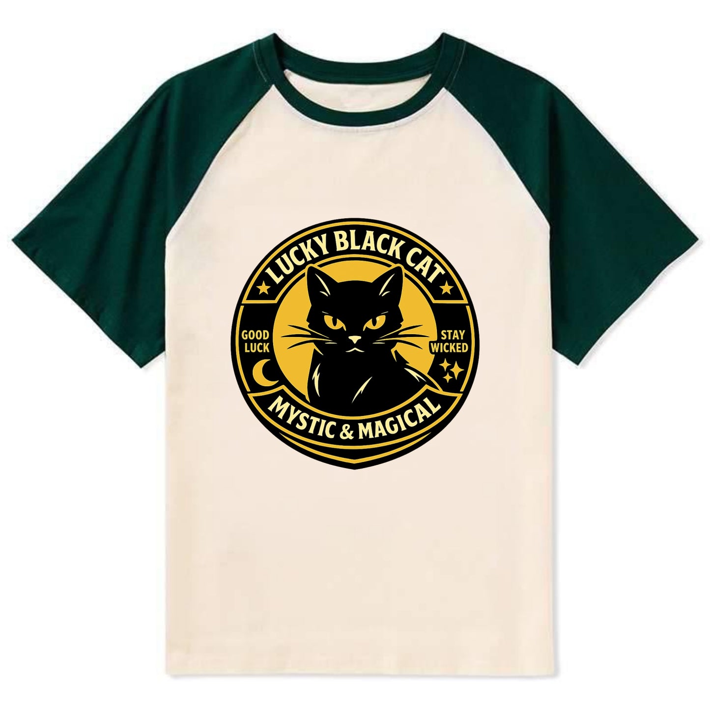 Mystic Feline Emblem - Contrast Raglan T-shirt - Green