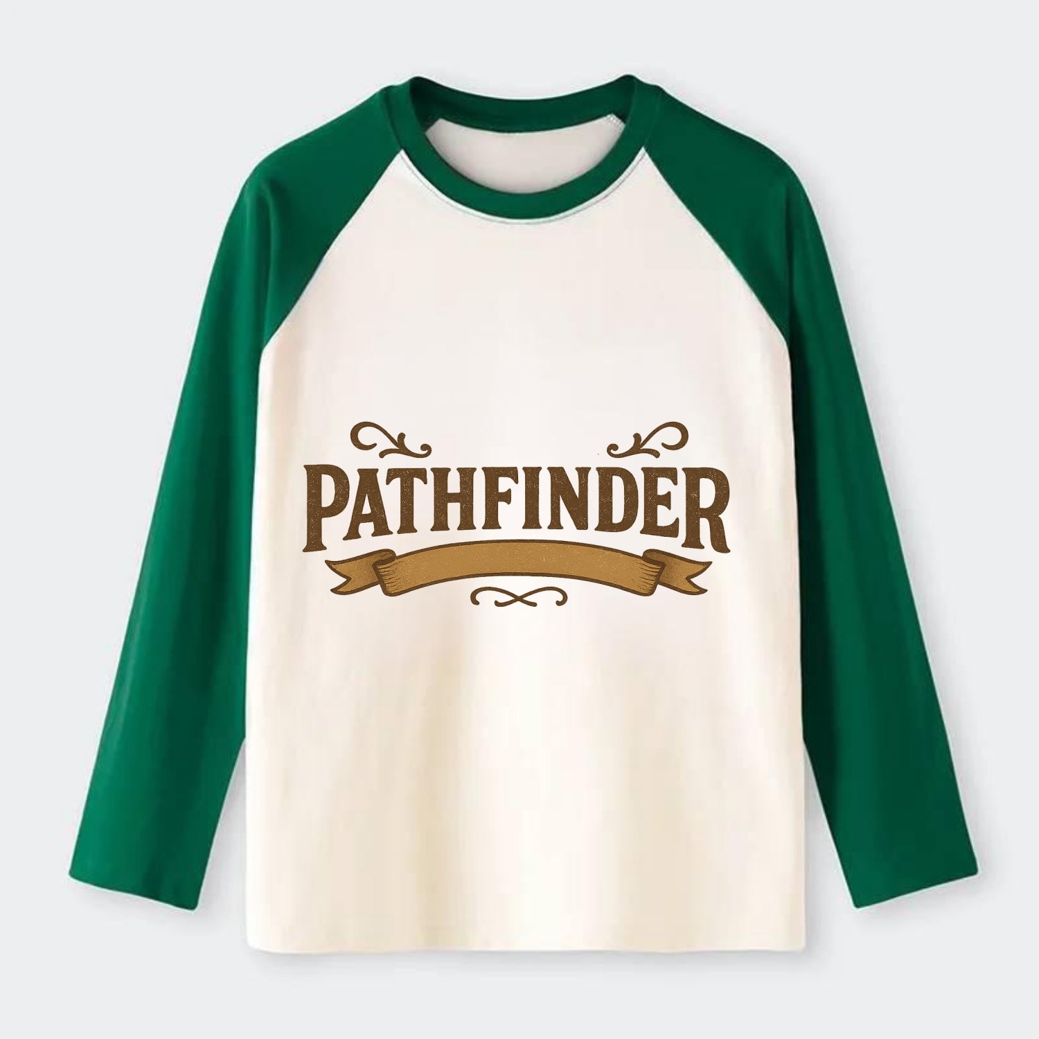 Bold typography design - "PATHFINDER" - finding the way, leading others - Raglan Long Sleeve T-Shirt - Green