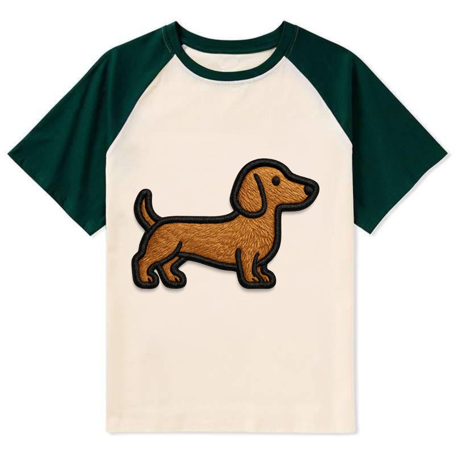 Dachshund - Modern elongated silhouette - Contrast Raglan T-shirt - Green