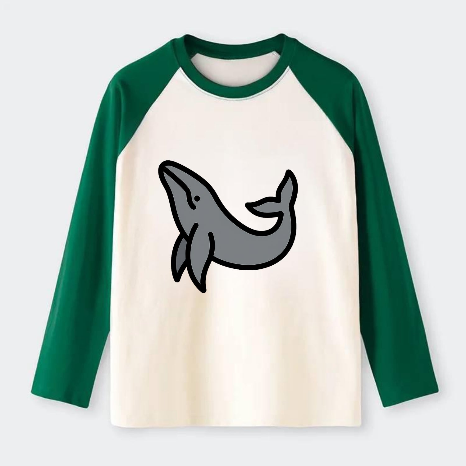 Humpback Whale - Gray breaching pose flat side profile - Raglan Long Sleeve T-Shirt - Green