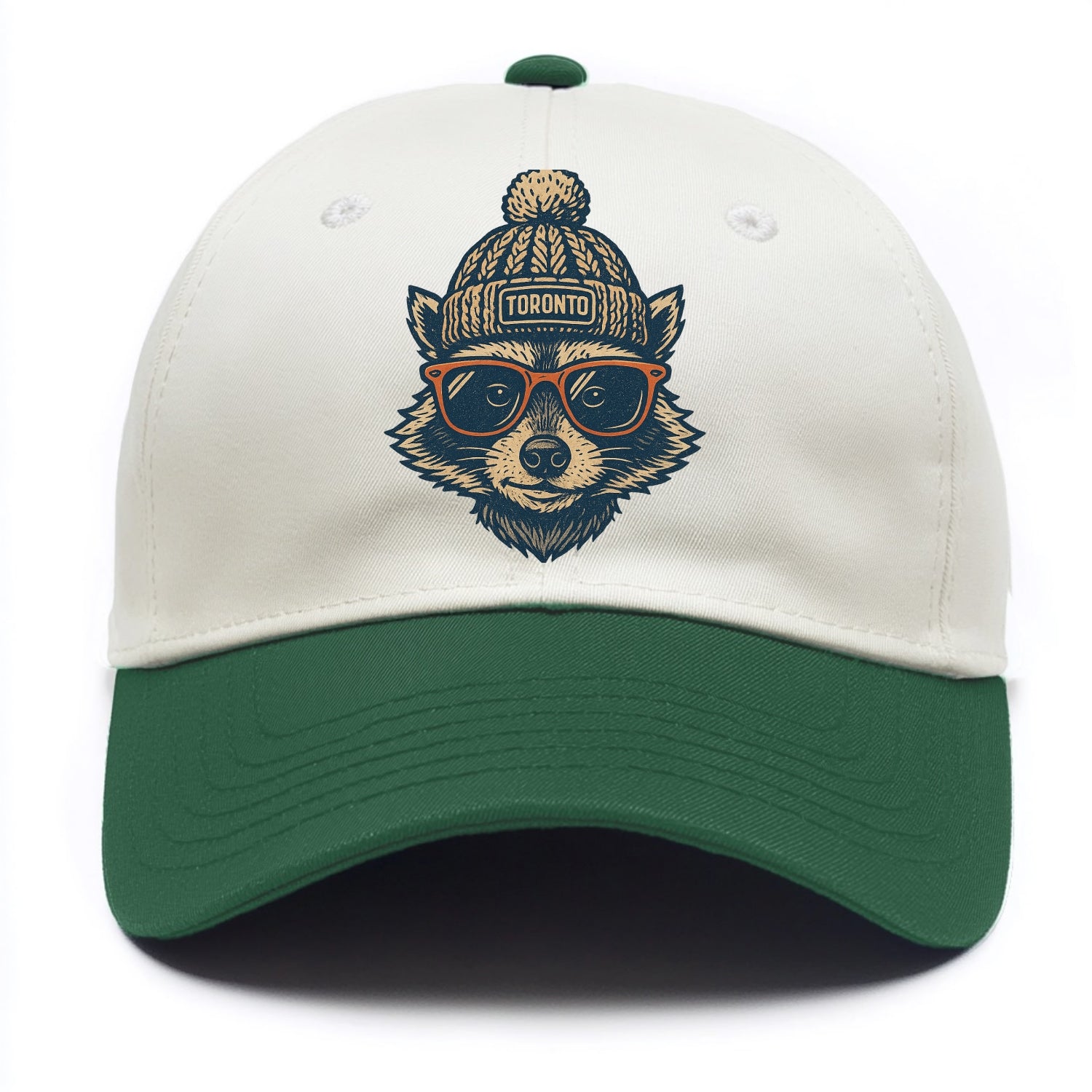 Toronto Raccoon wearing Toronto beanie w - Two Tone Cap - Green