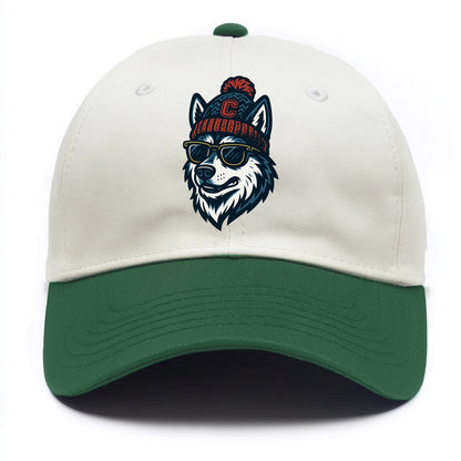 Storrs Husky wearing UConn beanie with C patch - Two Tone Cap - Green