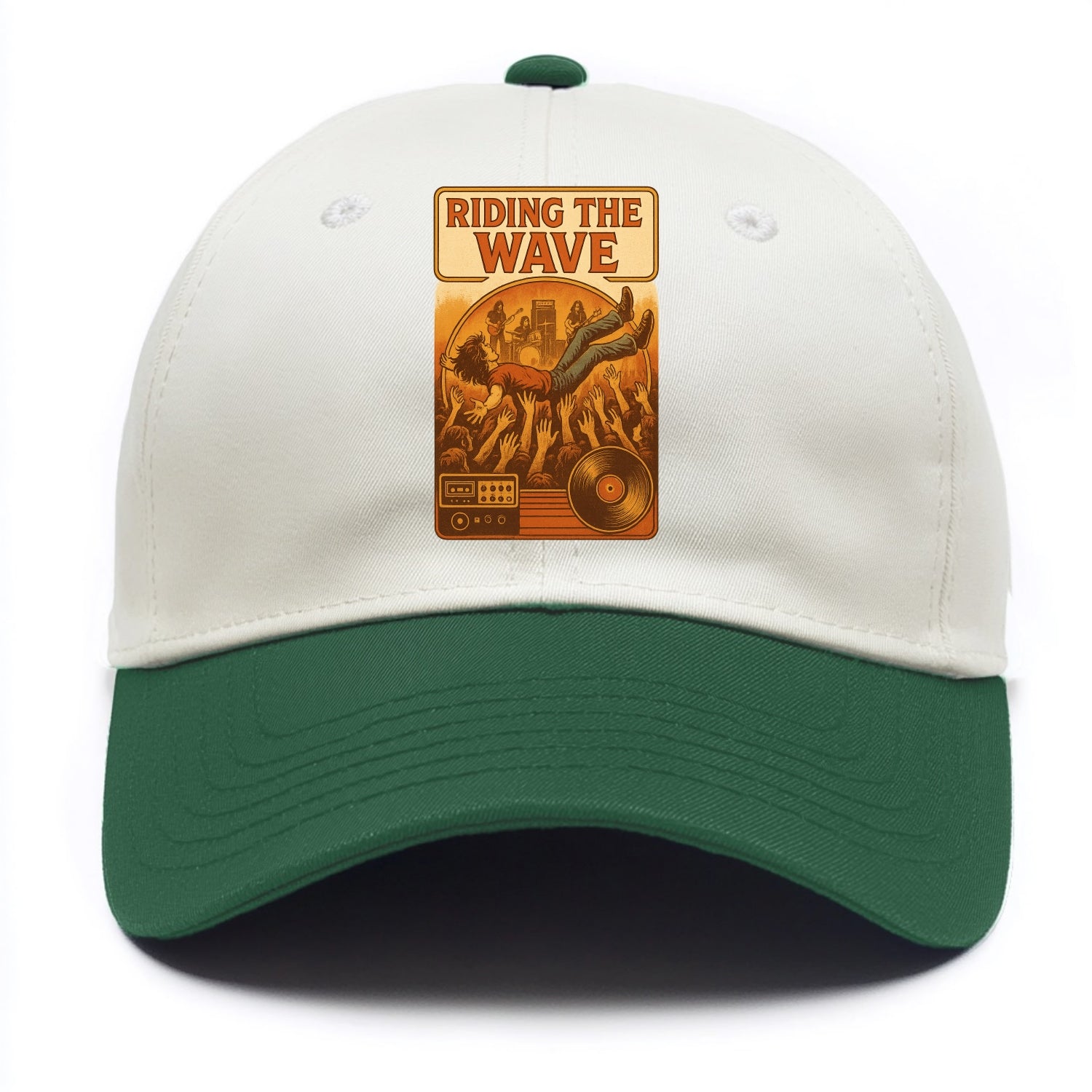 Crowd surfing at packed concert - "Riding the Wave" - concert energy - Two Tone Cap - Green