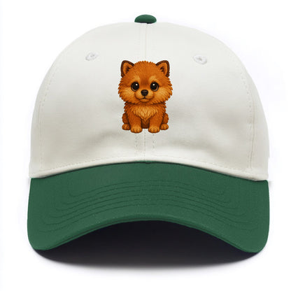 Baby Pomeranian Puppy - fluffy orange ball, fox face, tiny body, bright eyes, - Two Tone Cap - Green